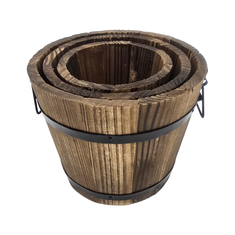 Set 3 Maceteros De Madera Tipo Barril Para Jardín Terrazas-6