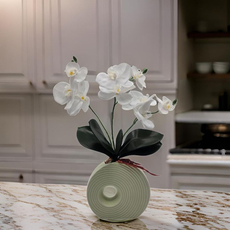 Planta Artificial Orquidea Decorativa Macetero De Ceramica M-2