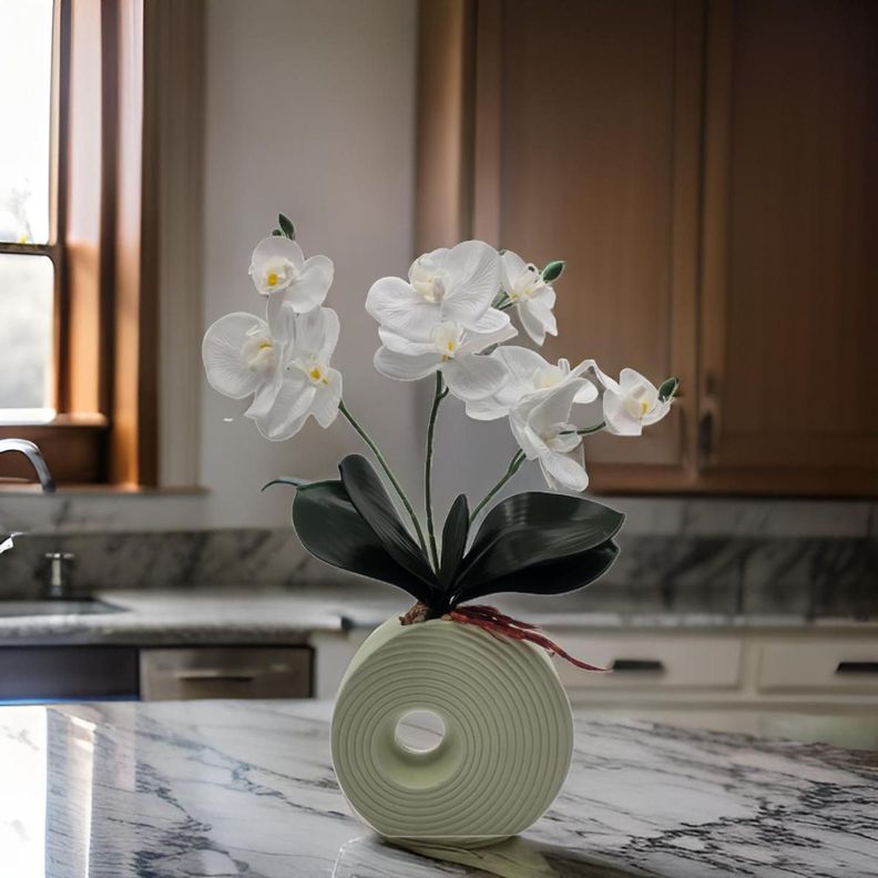 Planta Artificial Orquidea Decorativa Macetero De Ceramica M-3