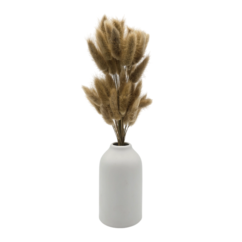 Florero De Ceramica Decorativo Blanco Ovalado Flores Secas-0