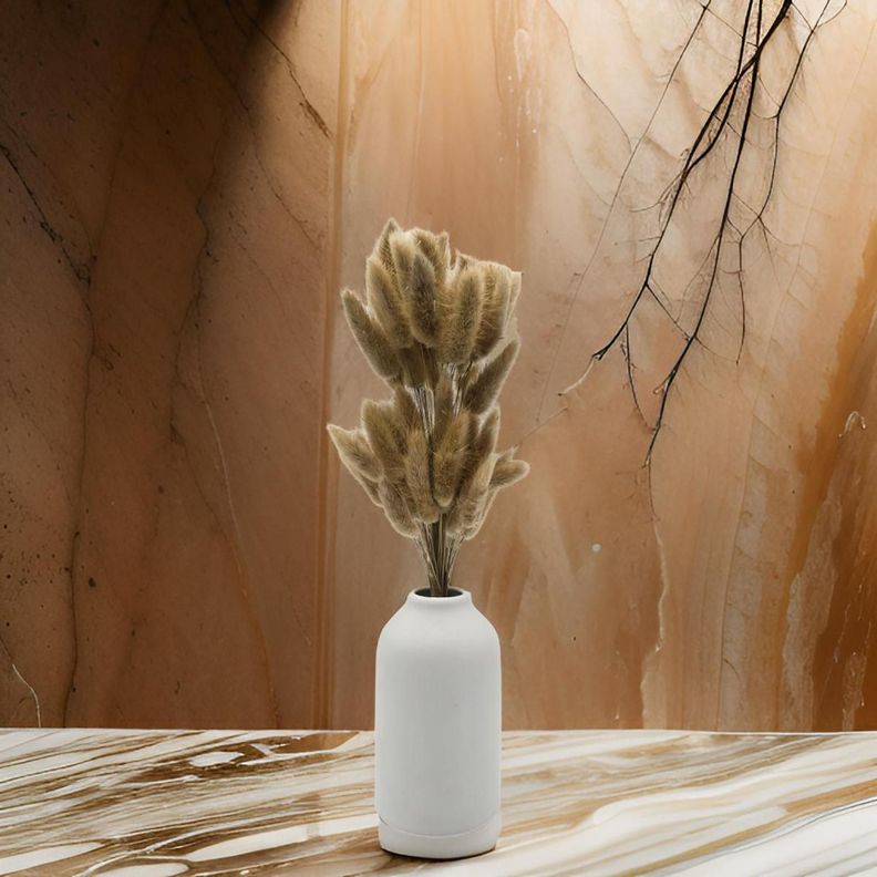 Florero De Ceramica Decorativo Blanco Ovalado Flores Secas-2
