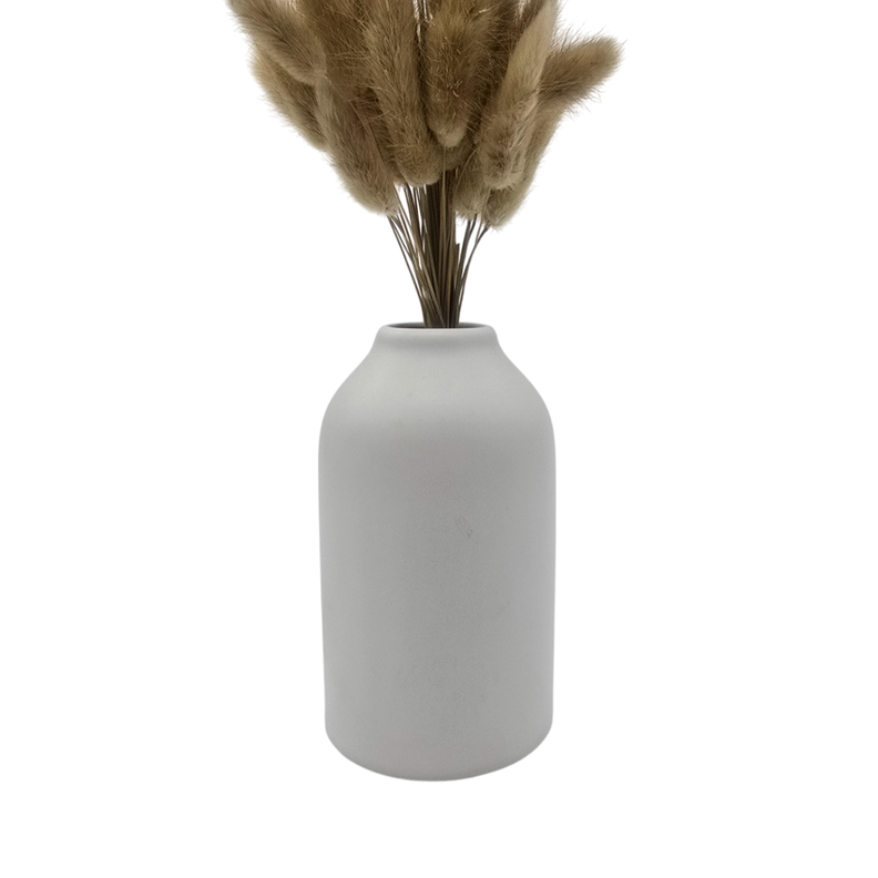 Florero De Ceramica Decorativo Blanco Ovalado Flores Secas-3