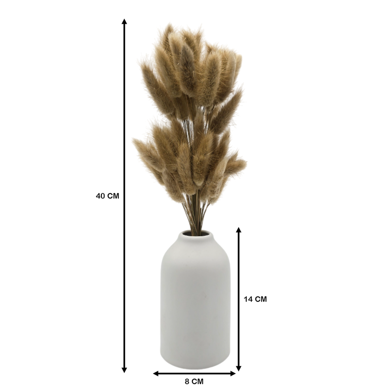 Florero De Ceramica Decorativo Blanco Ovalado Flores Secas-5