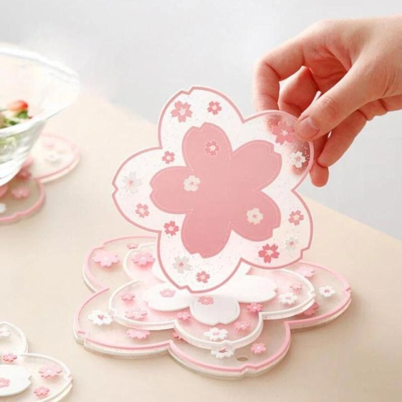 Porta Vaso Hoja De Sakura Kawaii Cute Posavasos Silicona-1