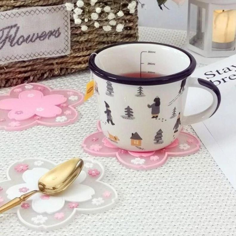 Porta Vaso Hoja De Sakura Kawaii Cute Posavasos Silicona-2