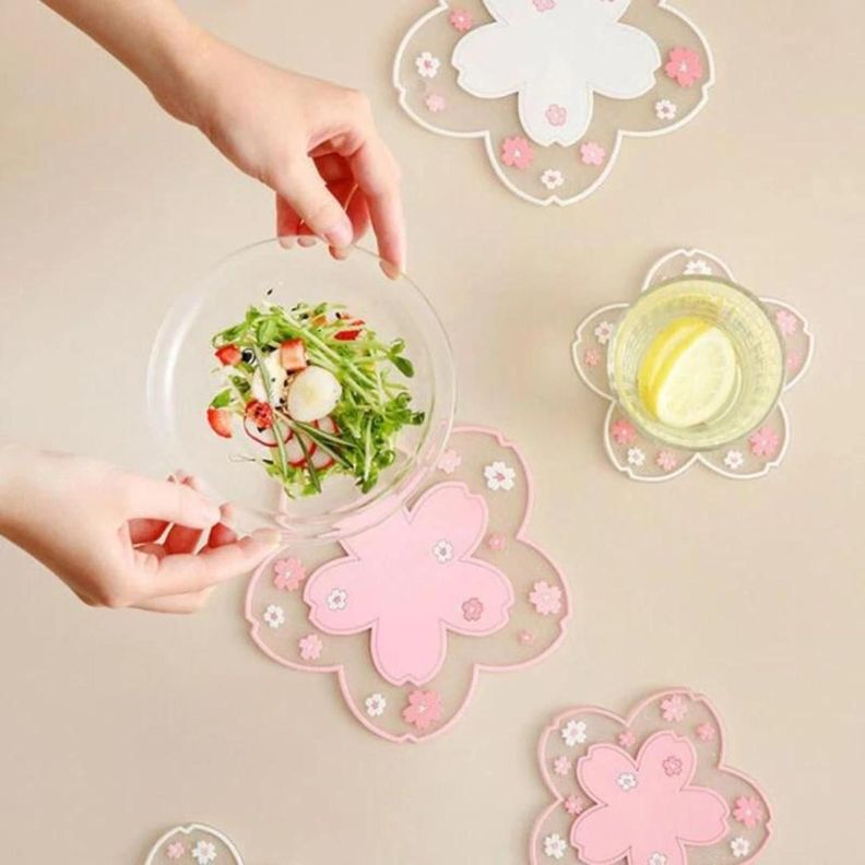 Porta Vaso Hoja De Sakura Kawaii Cute Posavasos Silicona-3
