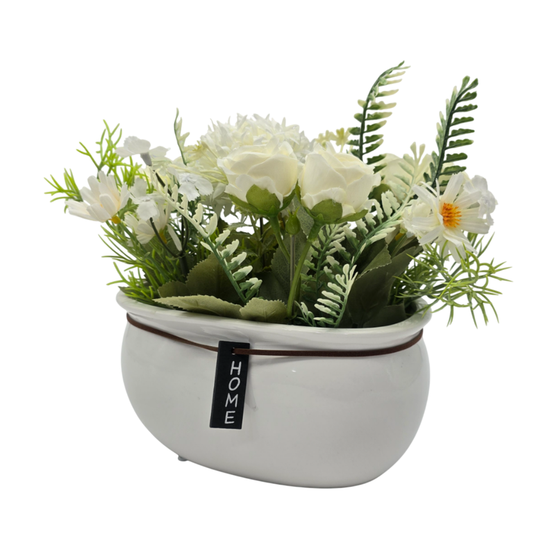 Planta Artificial Macetero Ceramica Blanco Arreglo Floral-2