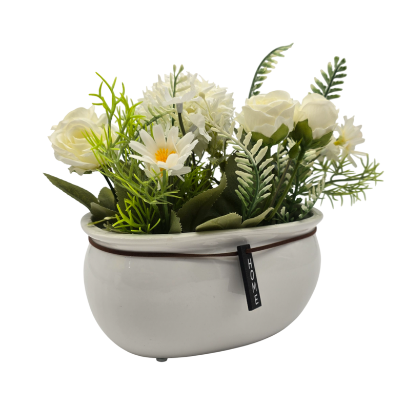 Planta Artificial Macetero Ceramica Blanco Arreglo Floral-3