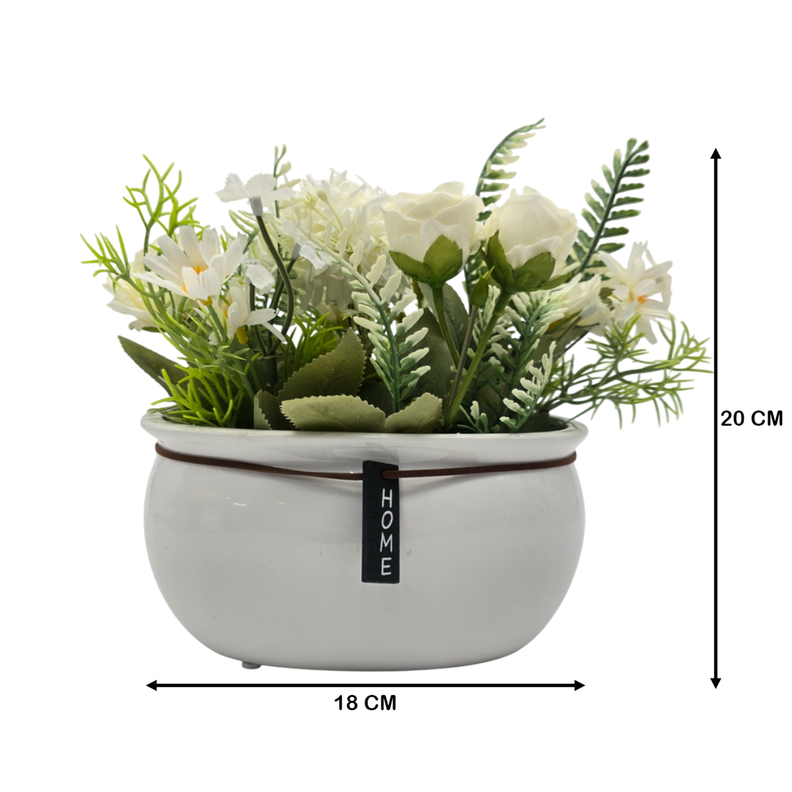 Planta Artificial Macetero Ceramica Blanco Arreglo Floral-4