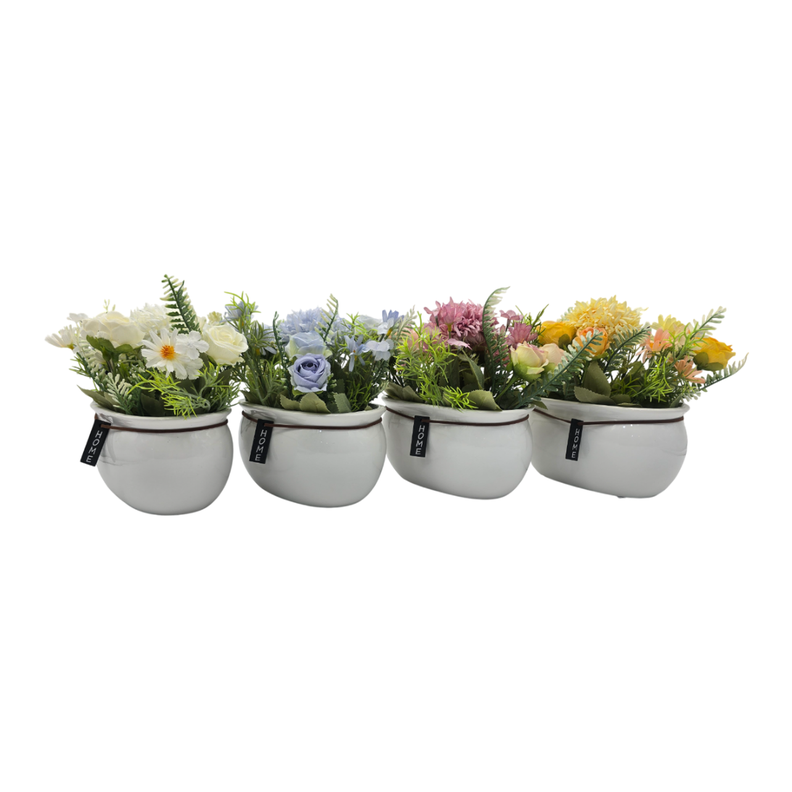 Planta Artificial Macetero Ceramica Blanco Arreglo Floral-5