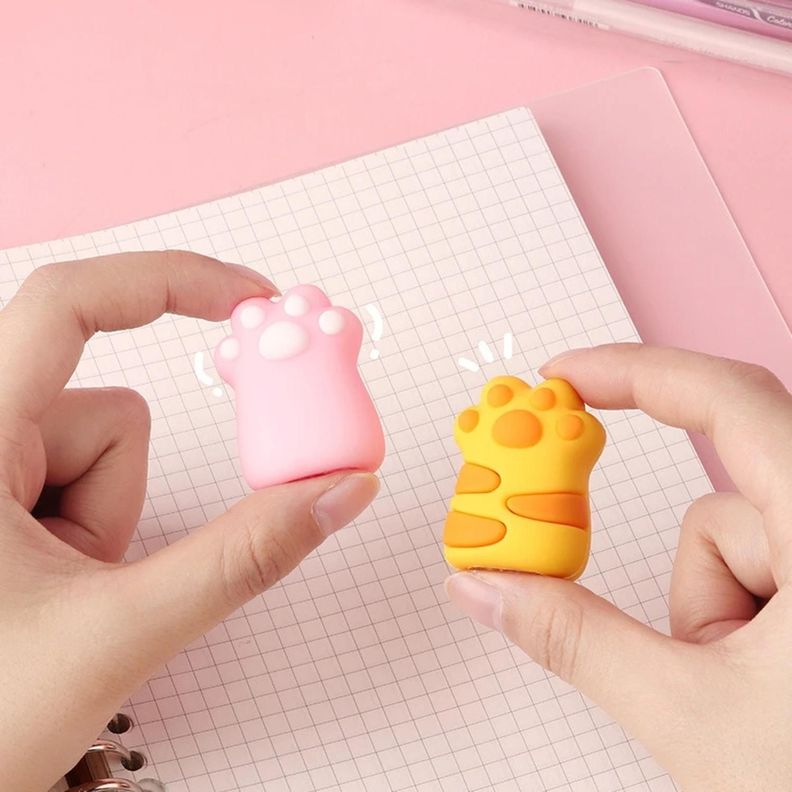 Set 2 Gomas De Borrar Patita De Gato Kawaii Colores-4