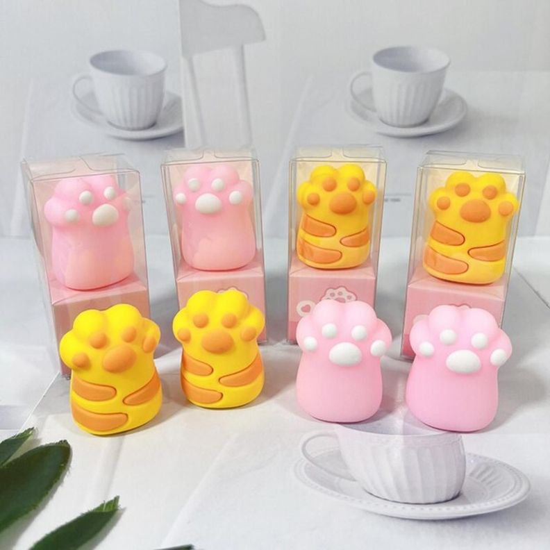 Set 2 Gomas De Borrar Patita De Gato Kawaii Colores-5