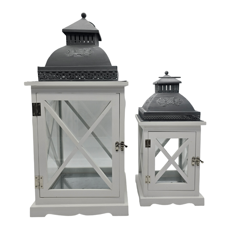 Set 2 Farol Calentador De Vela Costero De Madera Blanca-0