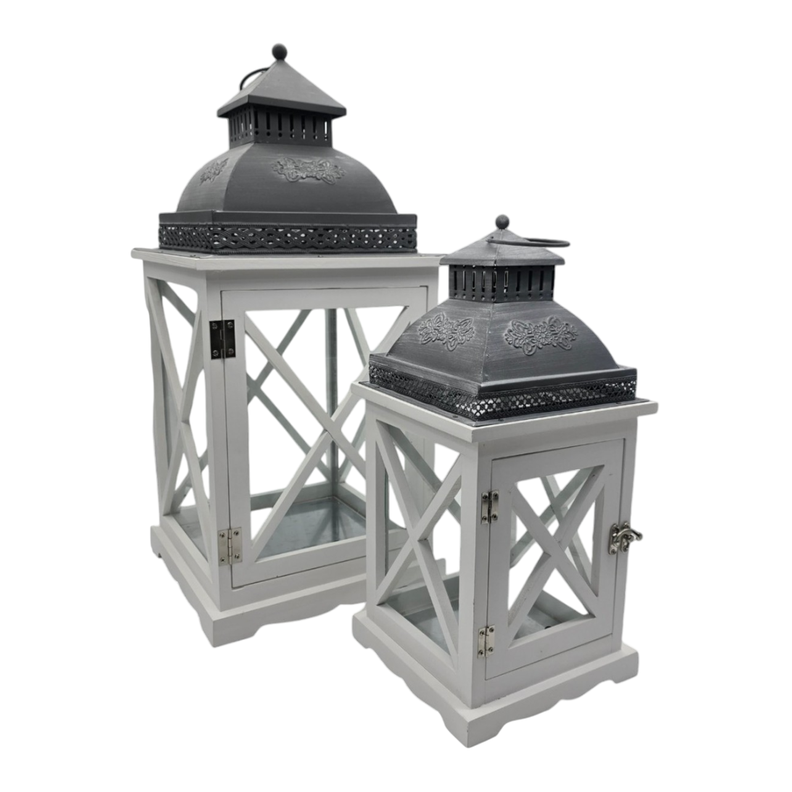 Set 2 Farol Calentador De Vela Costero De Madera Blanca-1