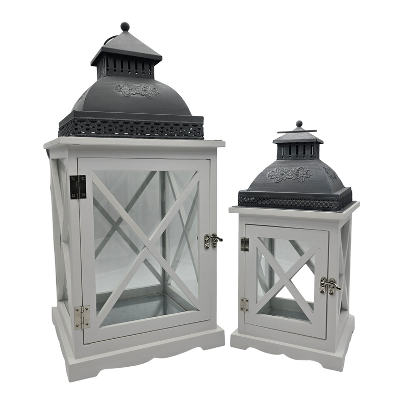 Set 2 Farol Calentador De Vela Costero De Madera Blanca-2