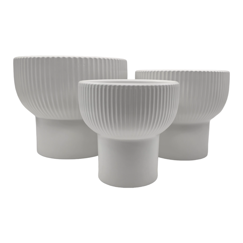 Set 3 Maceteros Maceta De Ceramica Copon Lineas Blanco Mate-0