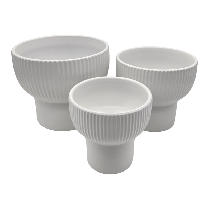 Set 3 Maceteros Maceta De Ceramica Copon Lineas Blanco Mate-1