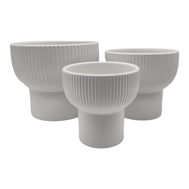 Set 3 Maceteros Maceta De Ceramica Copon Lineas Blanco Mate-2