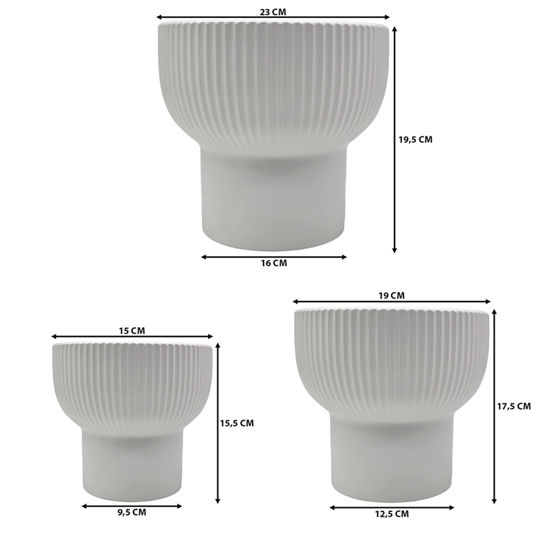 Set 3 Maceteros Maceta De Ceramica Copon Lineas Blanco Mate-5