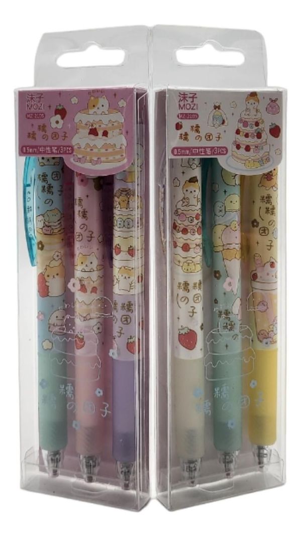 Set 6 Boligrafos Tinta Gel Negro Cute Kawaii 6 Diseños Color-0