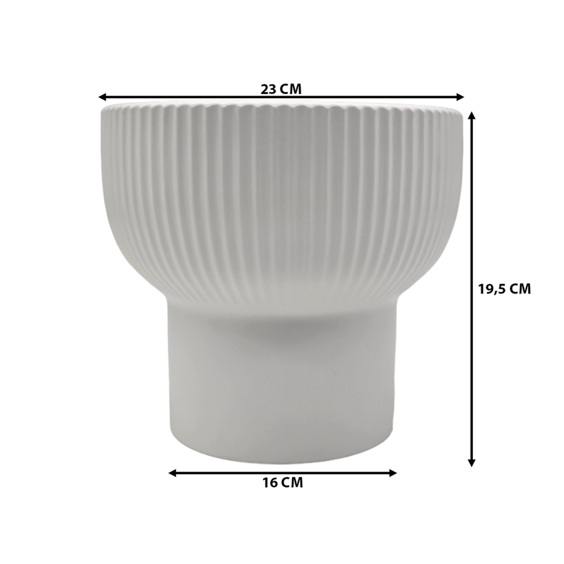 Macetero Maceta De Ceramica Copon Lineas Blanco Mate L-5