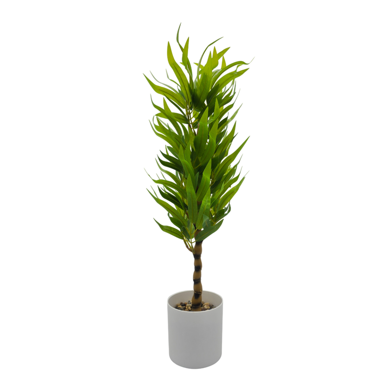 Planta Artificial Bambu Decorativa Macetero Plastico Blanco-0