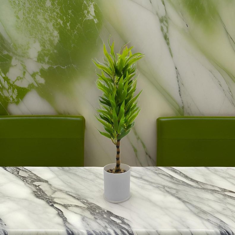 Planta Artificial Bambu Decorativa Macetero Plastico Blanco-1