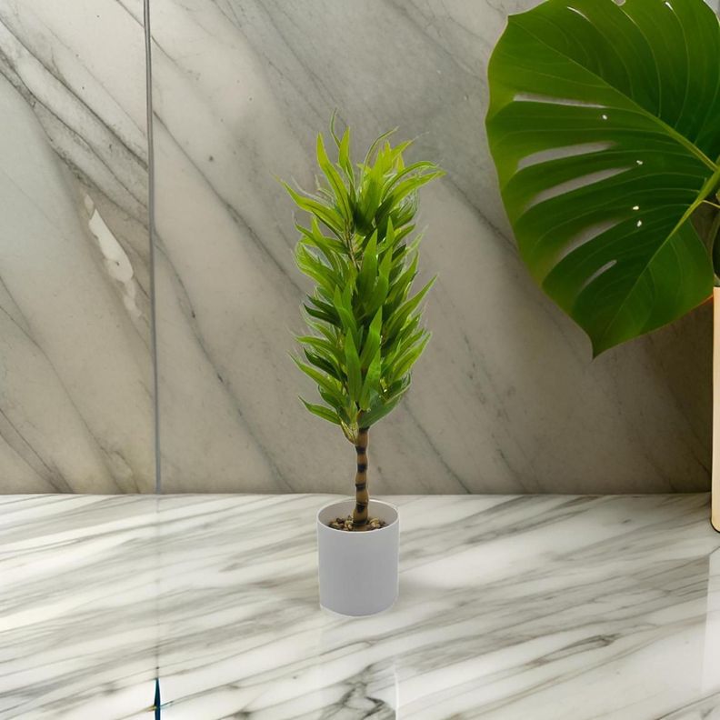 Planta Artificial Bambu Decorativa Macetero Plastico Blanco-2