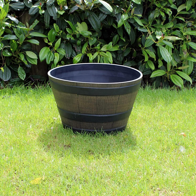 Macetero Plastico Diseño Efecto Barril De Madera Maceta S-6