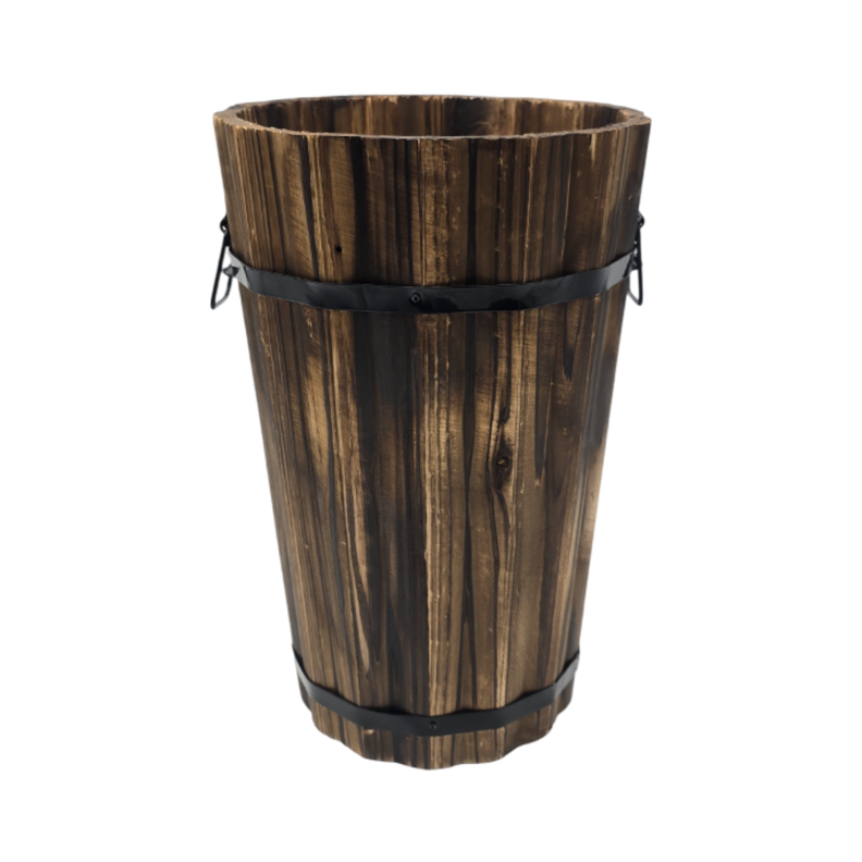 Macetero De Madera Tipo Barril Alargado Jardin Terraza M-0