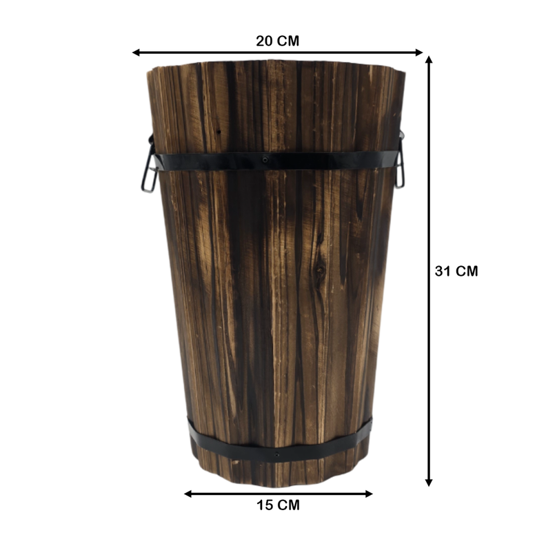 Macetero De Madera Tipo Barril Alargado Jardin Terraza M-3