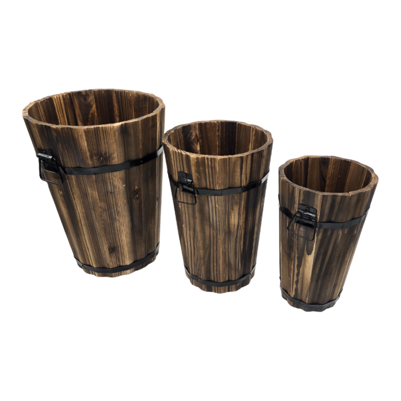 Macetero De Madera Tipo Barril Alargado Jardin Terraza M-4