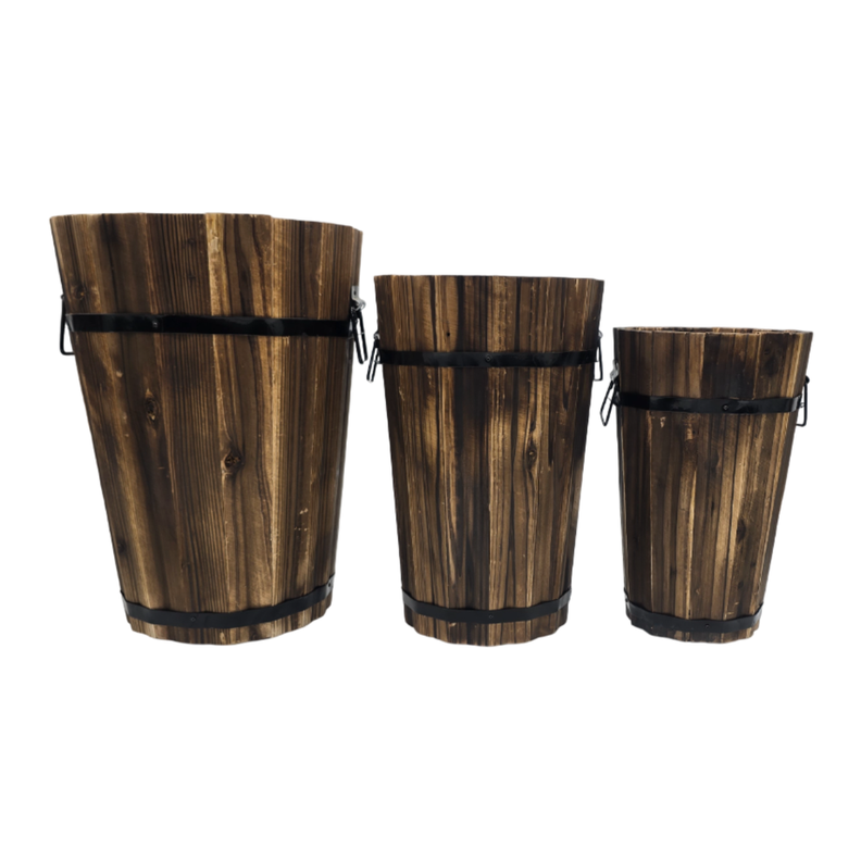 Macetero De Madera Tipo Barril Alargado Jardin Terraza M-5