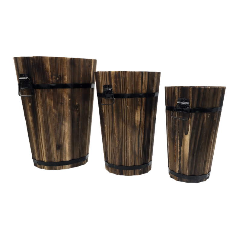 Macetero De Madera Tipo Barril Alargado Jardin Terraza M-6