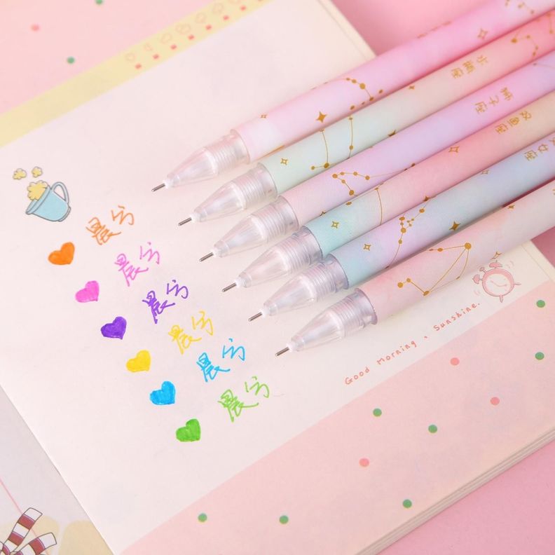 Set 6 Lapices Doble Punta Tinta Gel Color Arcoiris Y Negro-2