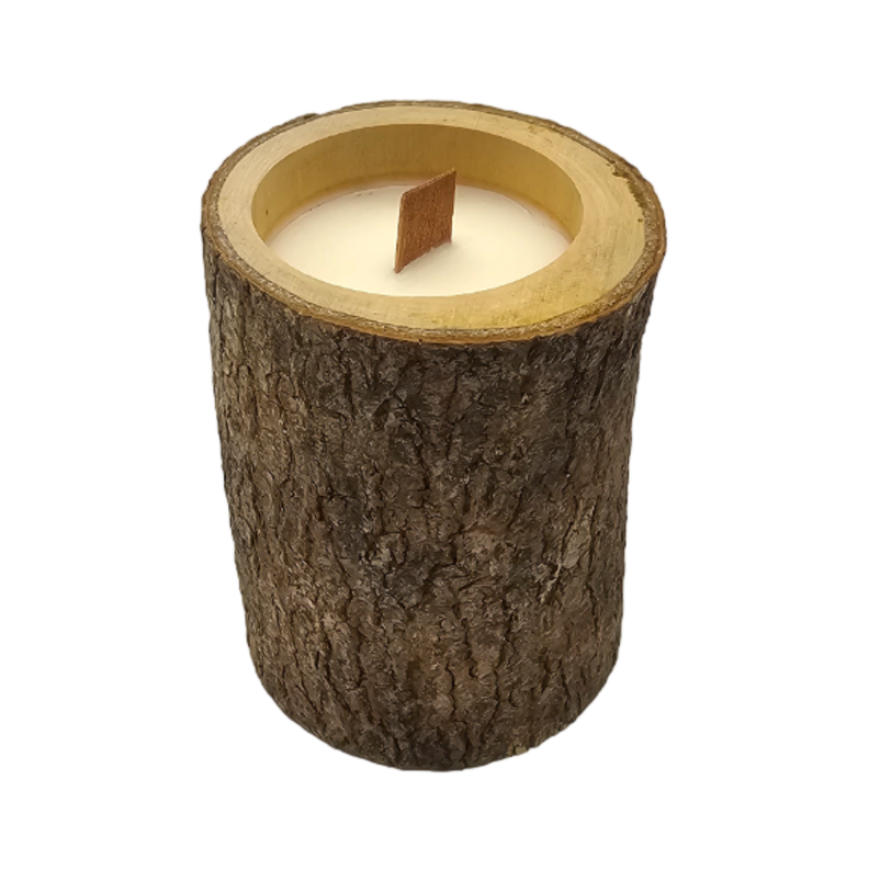 Vela Aromatica Ecologica En Tronco De Madera Fragancia Deco-0