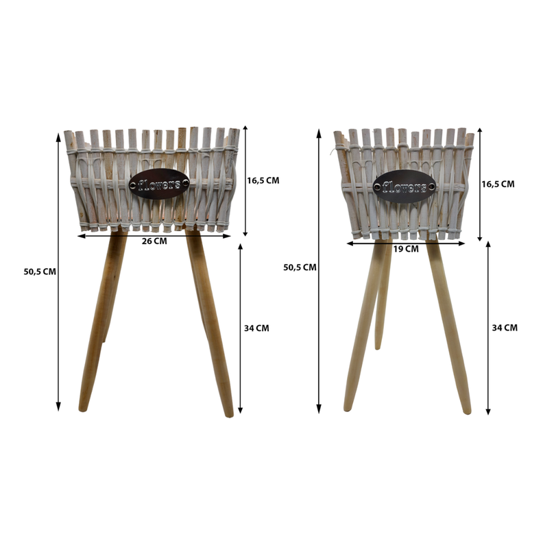 Set 2 Macetero Pedestal Madera Rustico Porta Macetero Blanco-7
