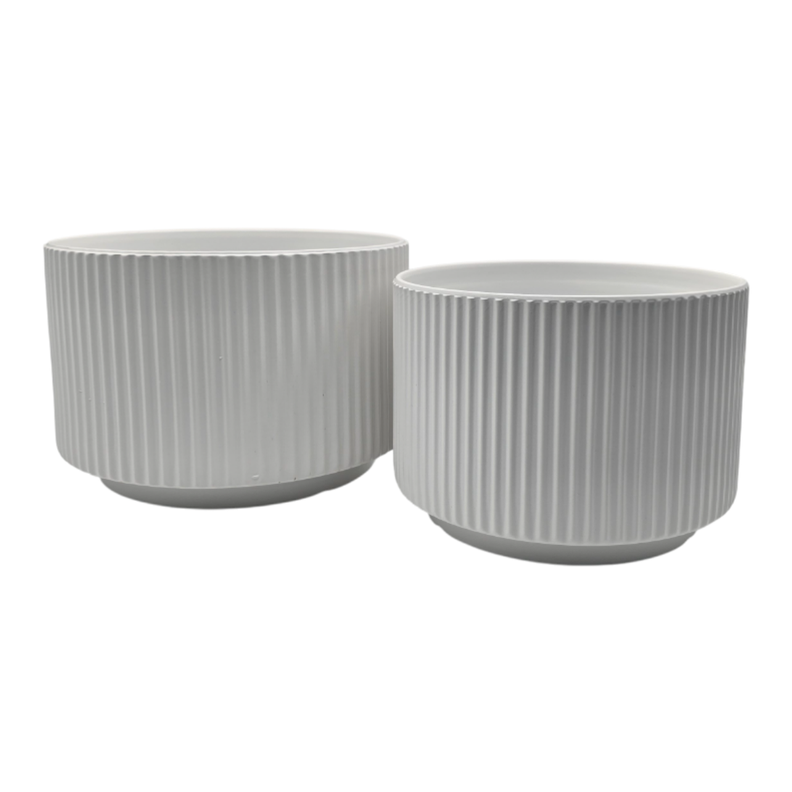 Set 2 Maceteros Maceta De Ceramica Blanco Lineas Verticales-0
