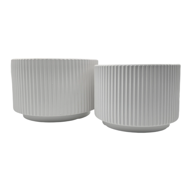 Set 2 Maceteros Maceta De Ceramica Blanco Lineas Verticales-1