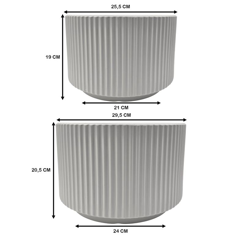 Set 2 Maceteros Maceta De Ceramica Blanco Lineas Verticales-3