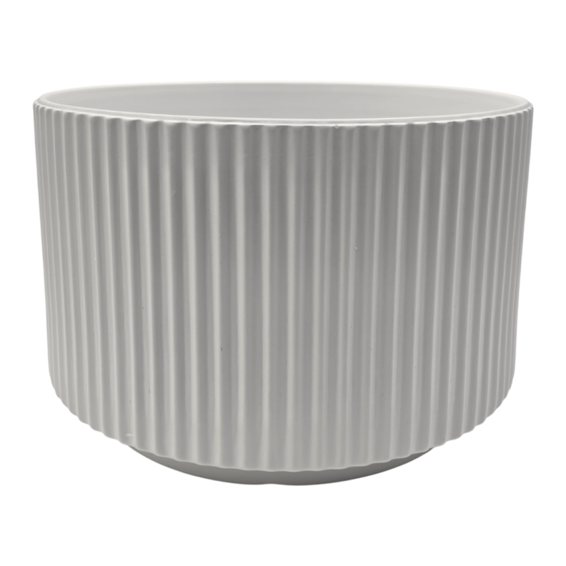 Set 2 Maceteros Maceta De Ceramica Blanco Lineas Verticales-5