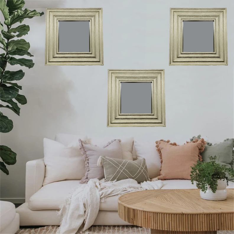 Set 3 Marcos De Espejos Cuadrados Dorados Para Decorar Hogar-2