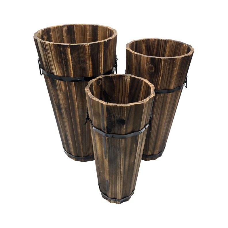 Macetero De Madera Tipo Barril Largo Bajo Jardin Terraza L-1