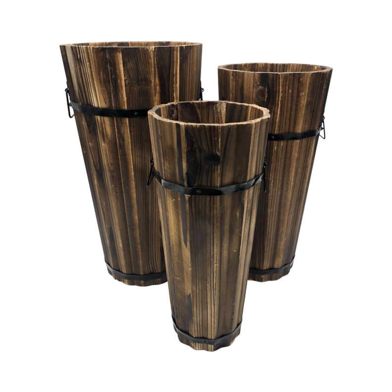 Macetero De Madera Tipo Barril Largo Bajo Jardin Terraza L-2