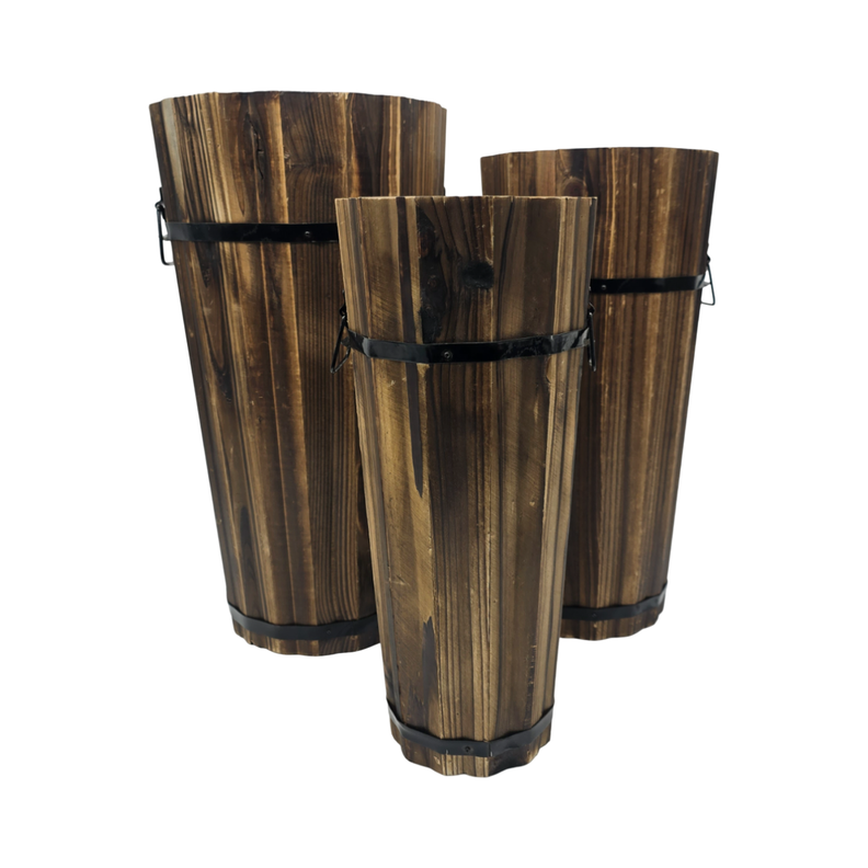 Macetero De Madera Tipo Barril Largo Bajo Jardin Terraza L-3