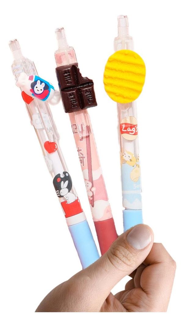Set 3 Lápices Diseño Dulces Galletas Papitas Kawaii Cute-0