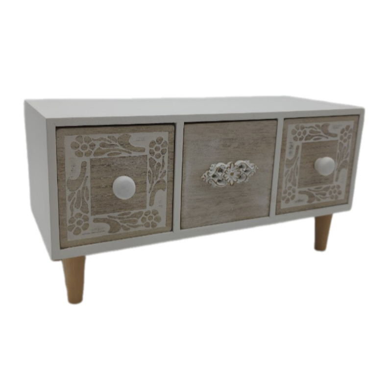 Organizador De Joyas Multiuso Oriental 3 Cajones Blanco-2