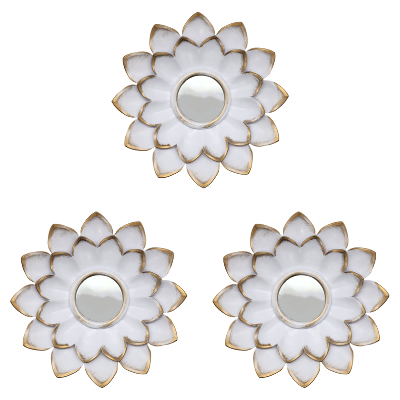 Set 3 Marcos De Espejos Flor De Loto Decorativo Blanco Deco-0