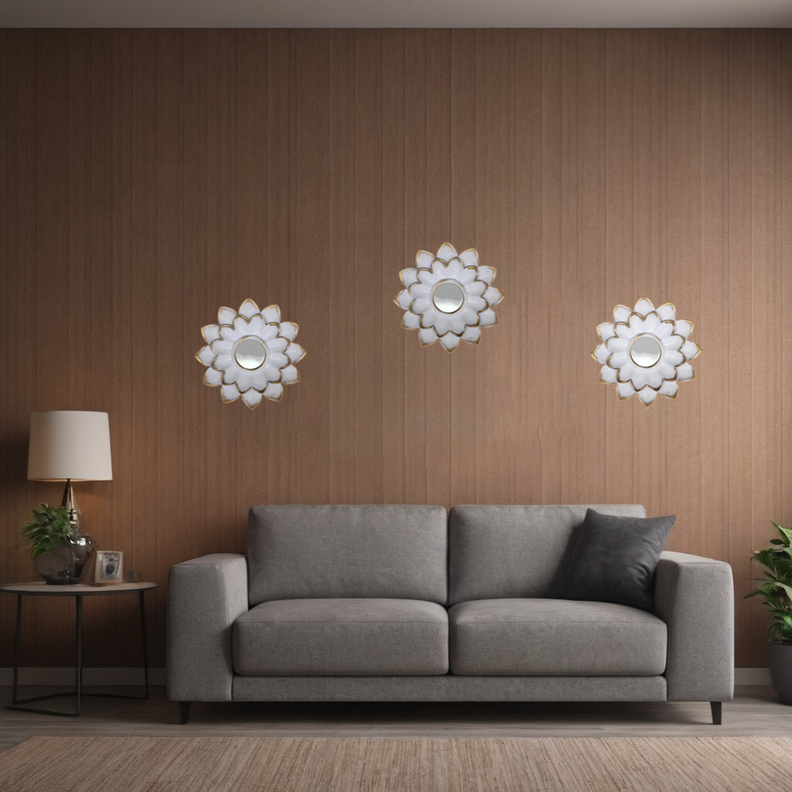 Set 3 Marcos De Espejos Flor De Loto Decorativo Blanco Deco-3