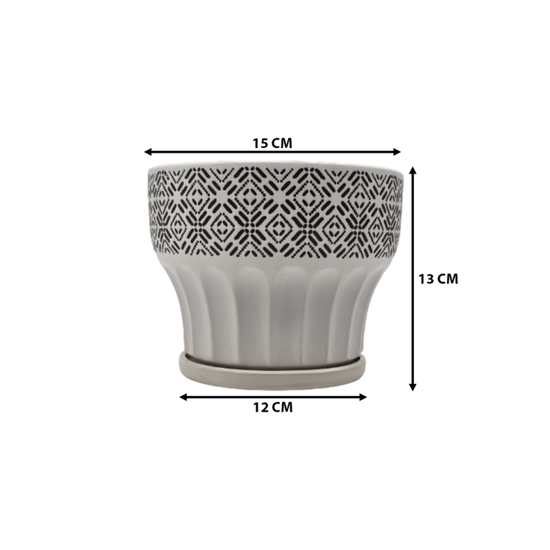 Macetero Maceta De Ceramica Blanco Patrones Negro Alto S-6